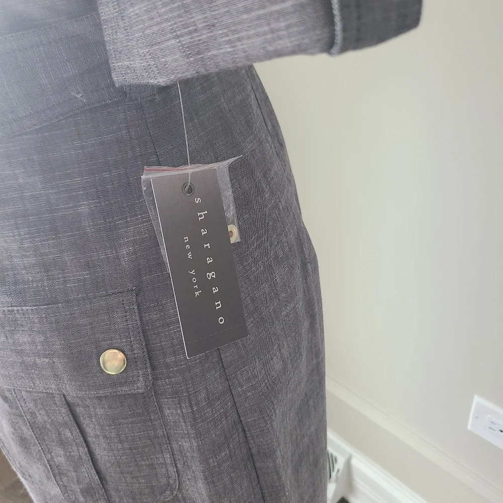 NWT Saharagano dress gray sz.6 rollup sleeves belted - Picture 4 of 12
